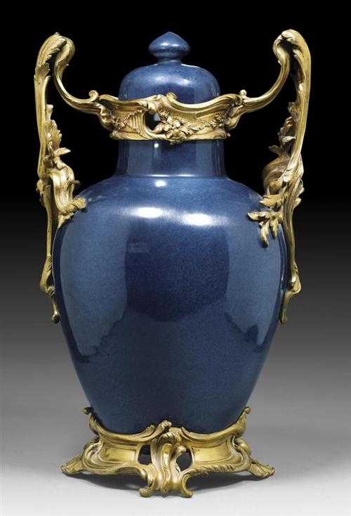 Appraisal: PORCELAIN COVERED VASE WITH BRONZE MOUNT Louis XV the porcelain