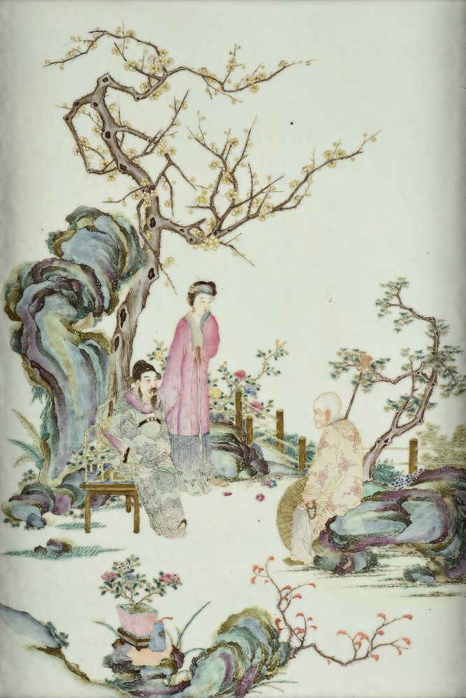 Appraisal: A CHINESE FAMILLE ROSE MING STYLE ENAMELED PORCELAIN PLAQUE EARLY