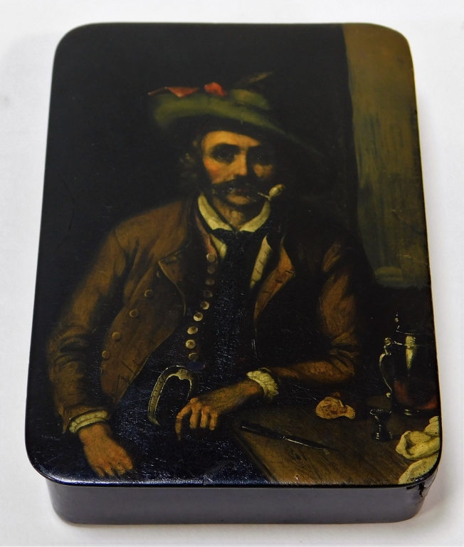 Appraisal: STOBWASSER GERMAN PORTRAIT PAINTED SNUFF BOX Germany th CenturyRectangular snuff