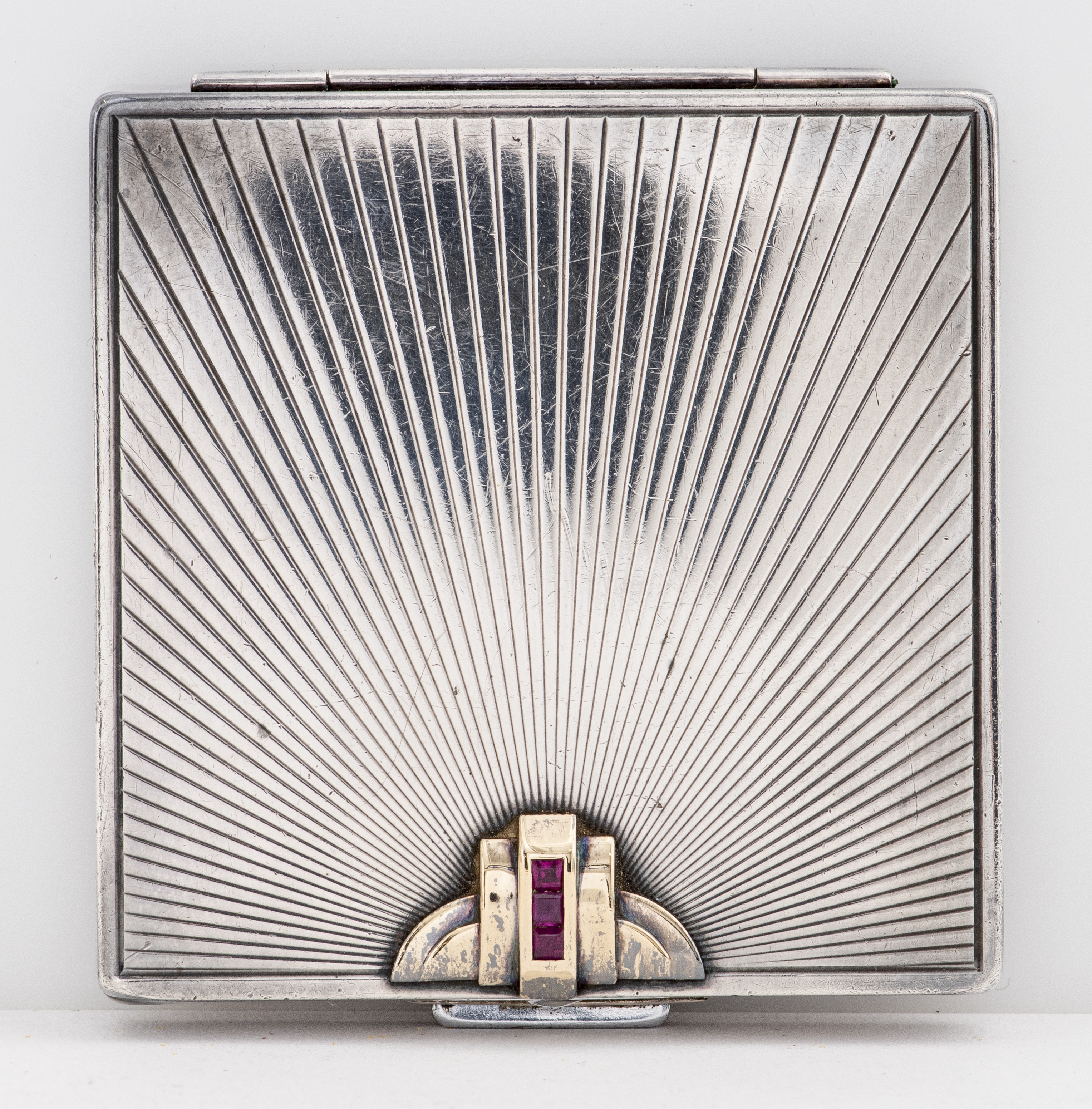 Appraisal: TIFFANY CO ART DECO SILVER RUBY COMPACT BOX Tiffany Co