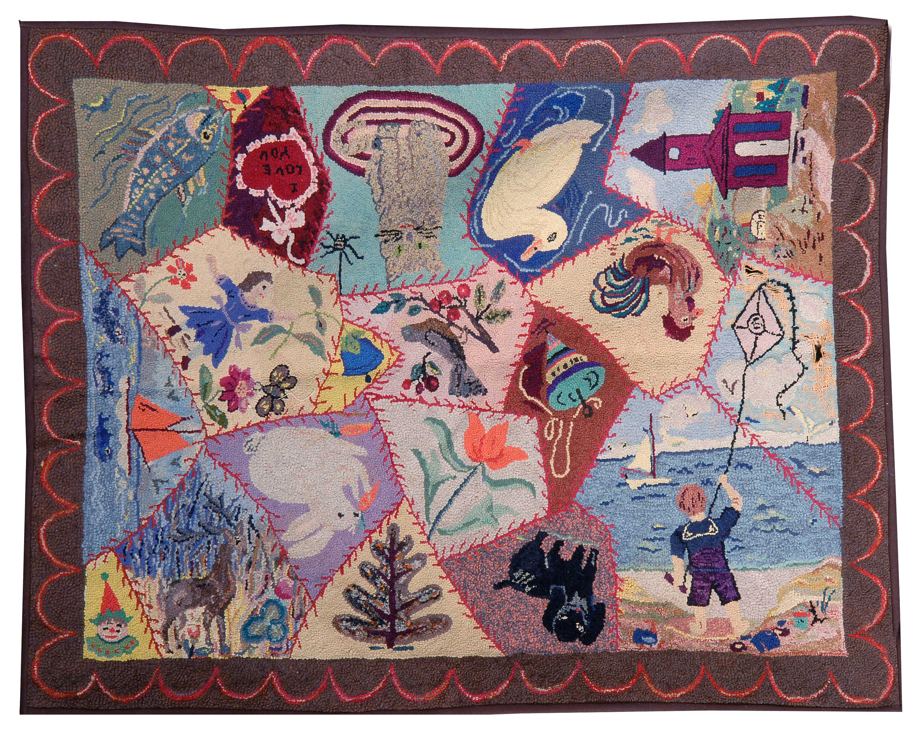 Appraisal: HOOKED RUG Mid- to Late th CenturyIn the Crazy Quilt