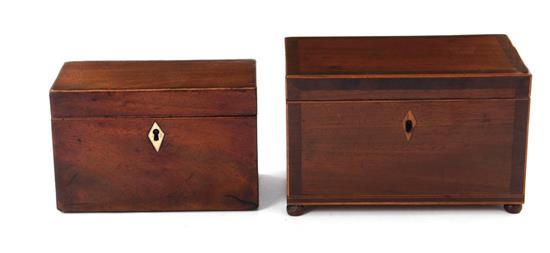 Appraisal: English mahogany tea caddies th century inlaid H W D