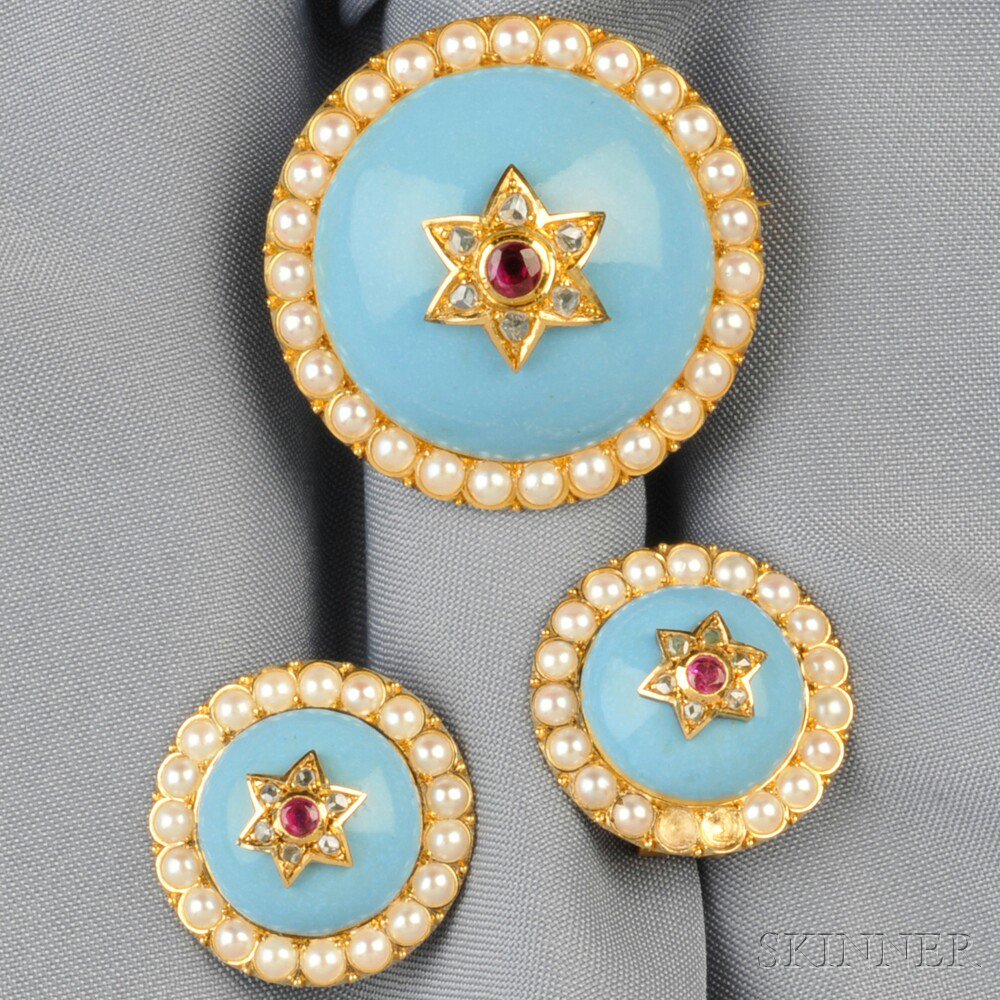 Appraisal: kt Gold Enamel Seed Pearl Ruby and Diamond Brooch and