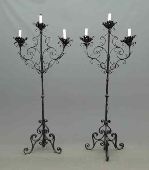 Appraisal: Pair wrought iron floor torcheres '' Ht