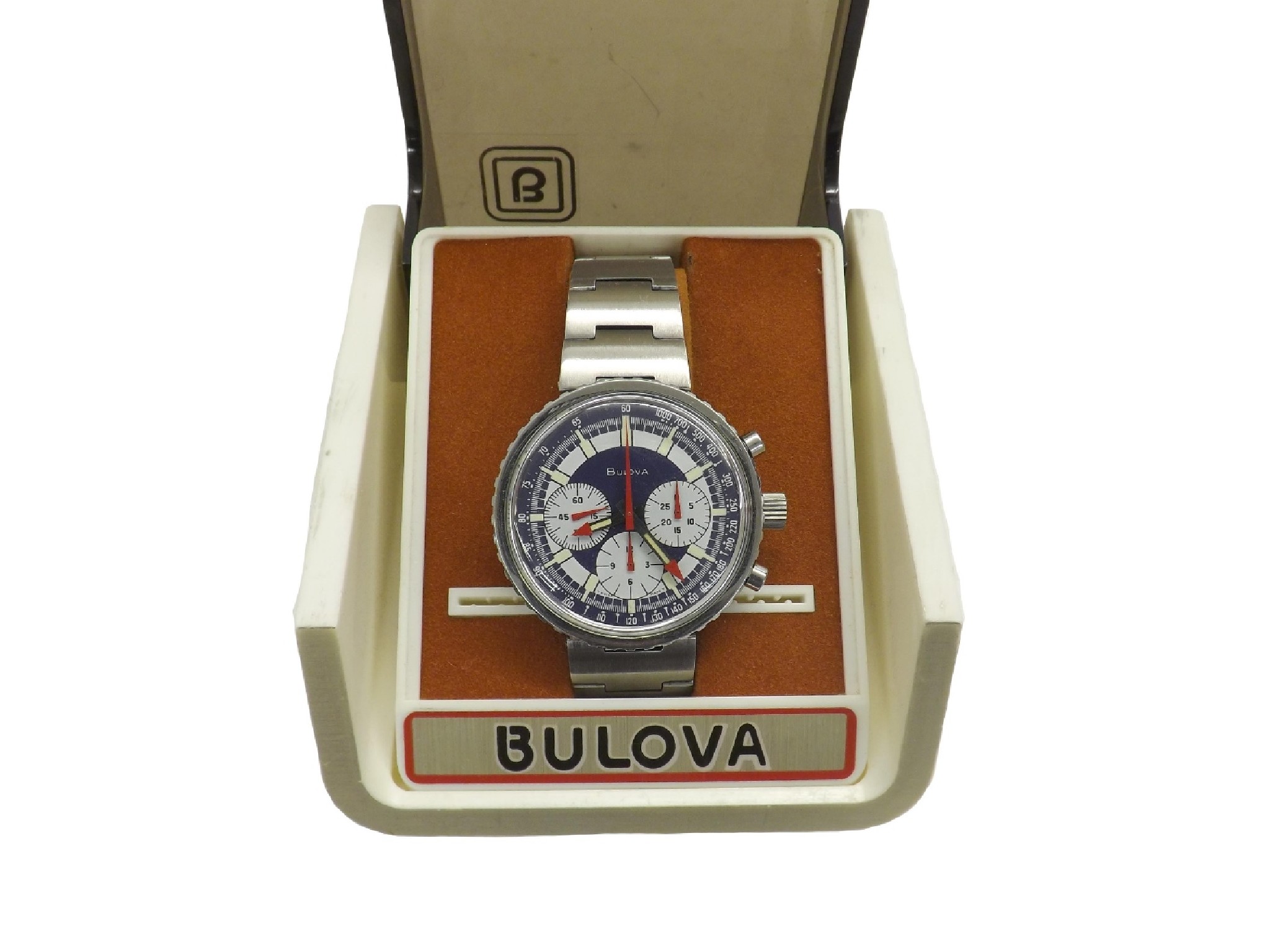 Appraisal: Bulova Chronograph 'C' Stars and Stripes stainless steel gentleman's bracelet