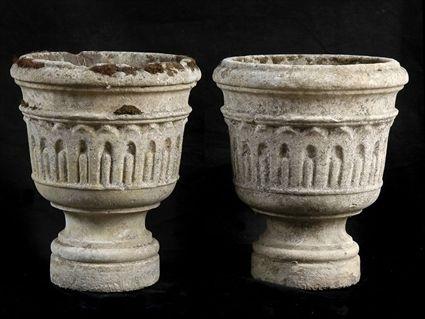 Appraisal: PAIR OF FRENCH LIMESTONE URNS in in diam at top