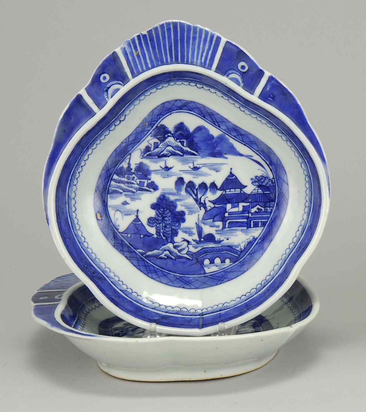 Appraisal: PAIR OF CHINESE EXPORT CANTON PORCELAIN SHRIMP DISHES th CenturyIn