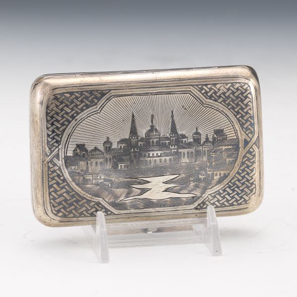 Appraisal: RUSSIAN SILVER AND NIELLO CIGARETTE CASE THE PALACE OF TSAR