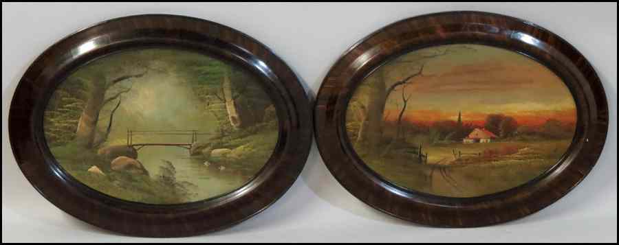 Appraisal: PAIR OF FRAMED OVAL LANDSCAPE PAINTINGS Each an oil on