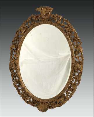 Appraisal: A Large Oval Mirror with Gilt Wood Frame Apprx H