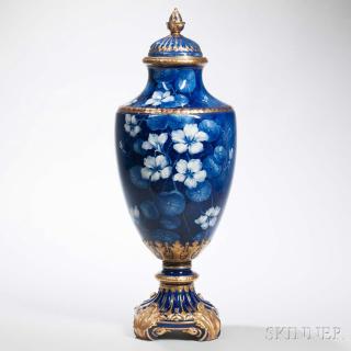 Appraisal: Royal Bonn Tall Blue Vase with Cover Germany late th