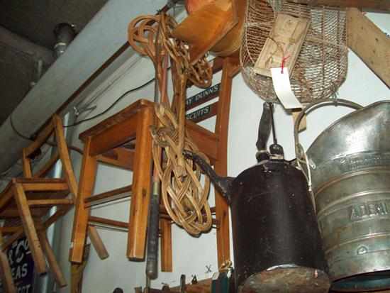 Appraisal: A COLLECTION OF KITCHENALIA METAL BUCKETS WOODEN BASKETS CARPET WHACKERS