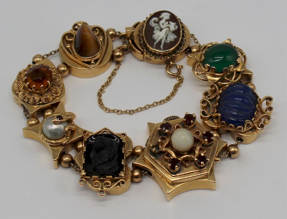 Appraisal: JEWELRY Victorian Revival kt Gold Slide Charm Bracelet Victorian Revival