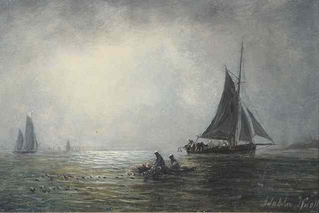 Appraisal: Adolphus Knell th Century Fishing boats in moonlight signed oils