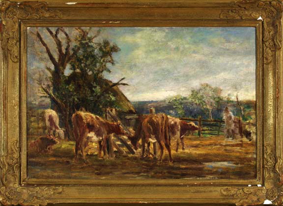 Appraisal: Mark William Fisher British - Farm Scene with Cattle Grazing