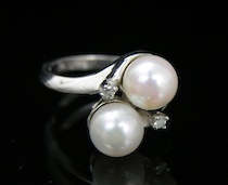 Appraisal: A Ladies' Gold Pearl and Diamond Ring k white gold