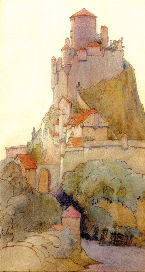 Appraisal: Continental school early th century MOUNTAIN CASTLE watercolor framed unsigned