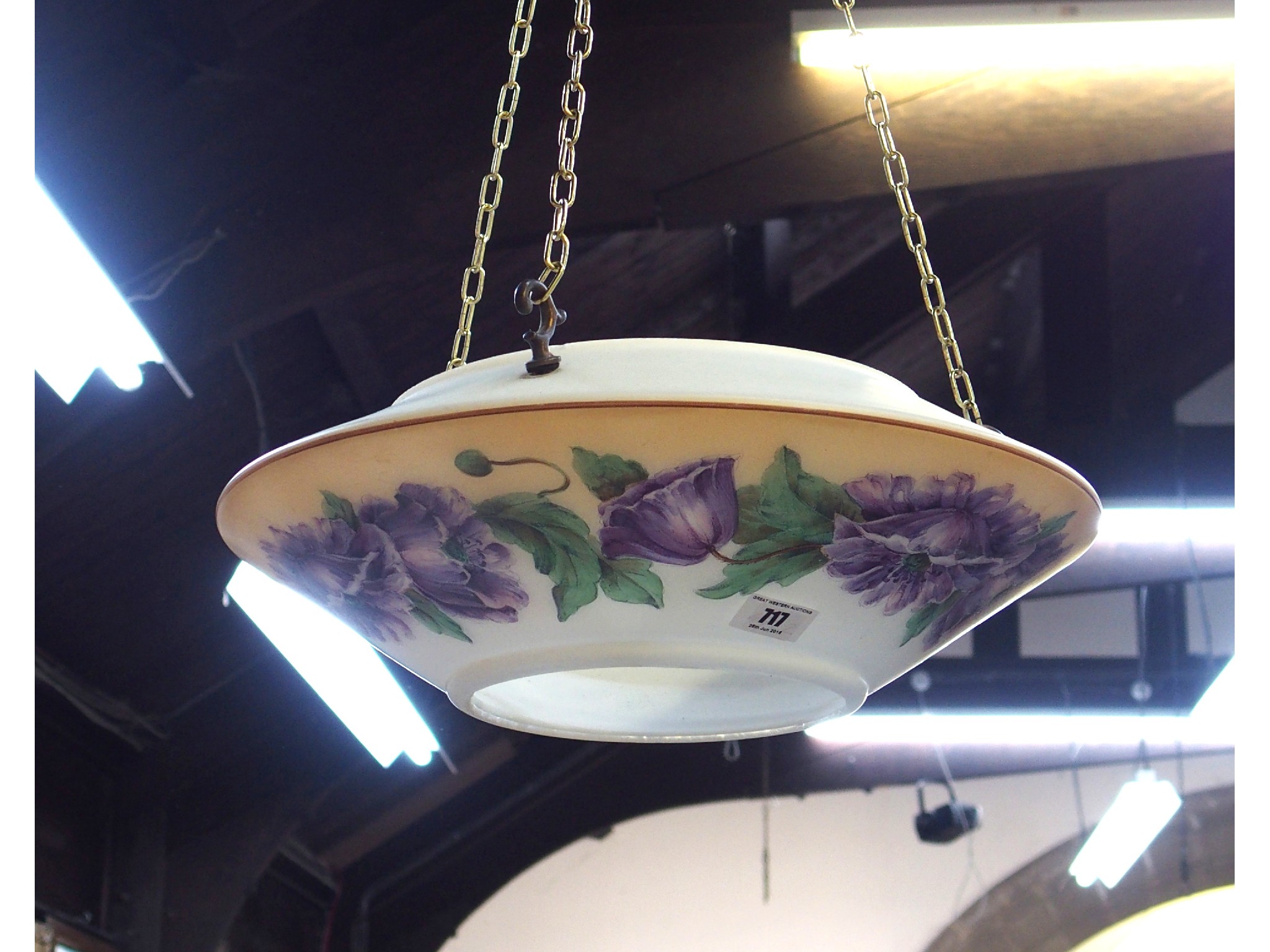 Appraisal: Glass light shade decorated with purple poppies