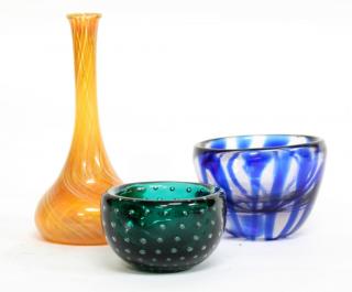 Appraisal: Three Small Items of Colored Art Glass Comprising a green