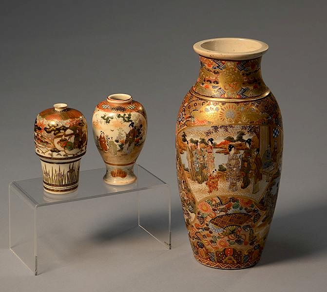 Appraisal: Three Satsuma Vases Three pieces of Japanese Satsuma vases two