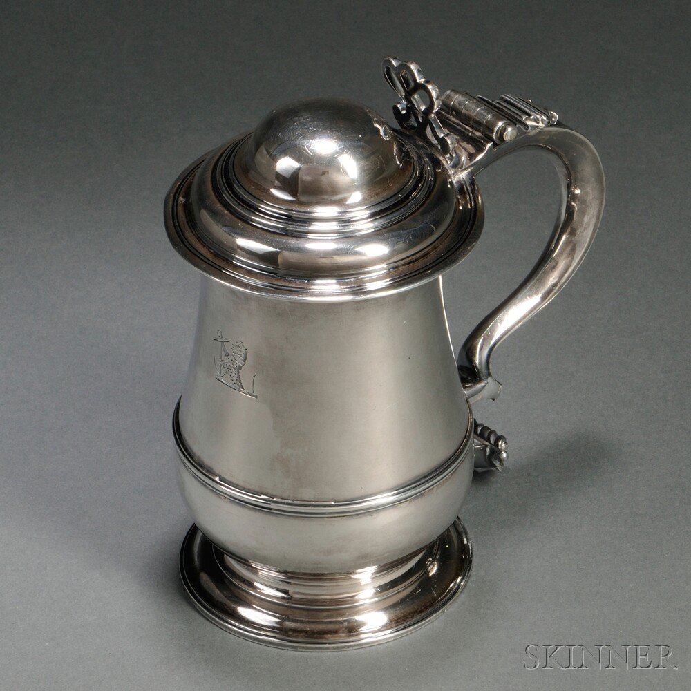 Appraisal: George III Sterling Silver Covered Tankard London - maker's mark