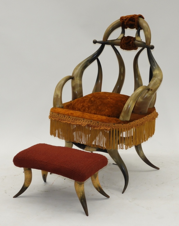 Appraisal: AMERICAN WESTERN STEER HORN CHAIR OTTOMAN United States th CenturyWestern