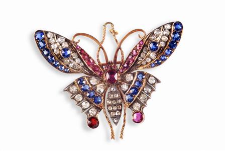 Appraisal: A Victorian multi-gem set butterfly brooch pendant of large size