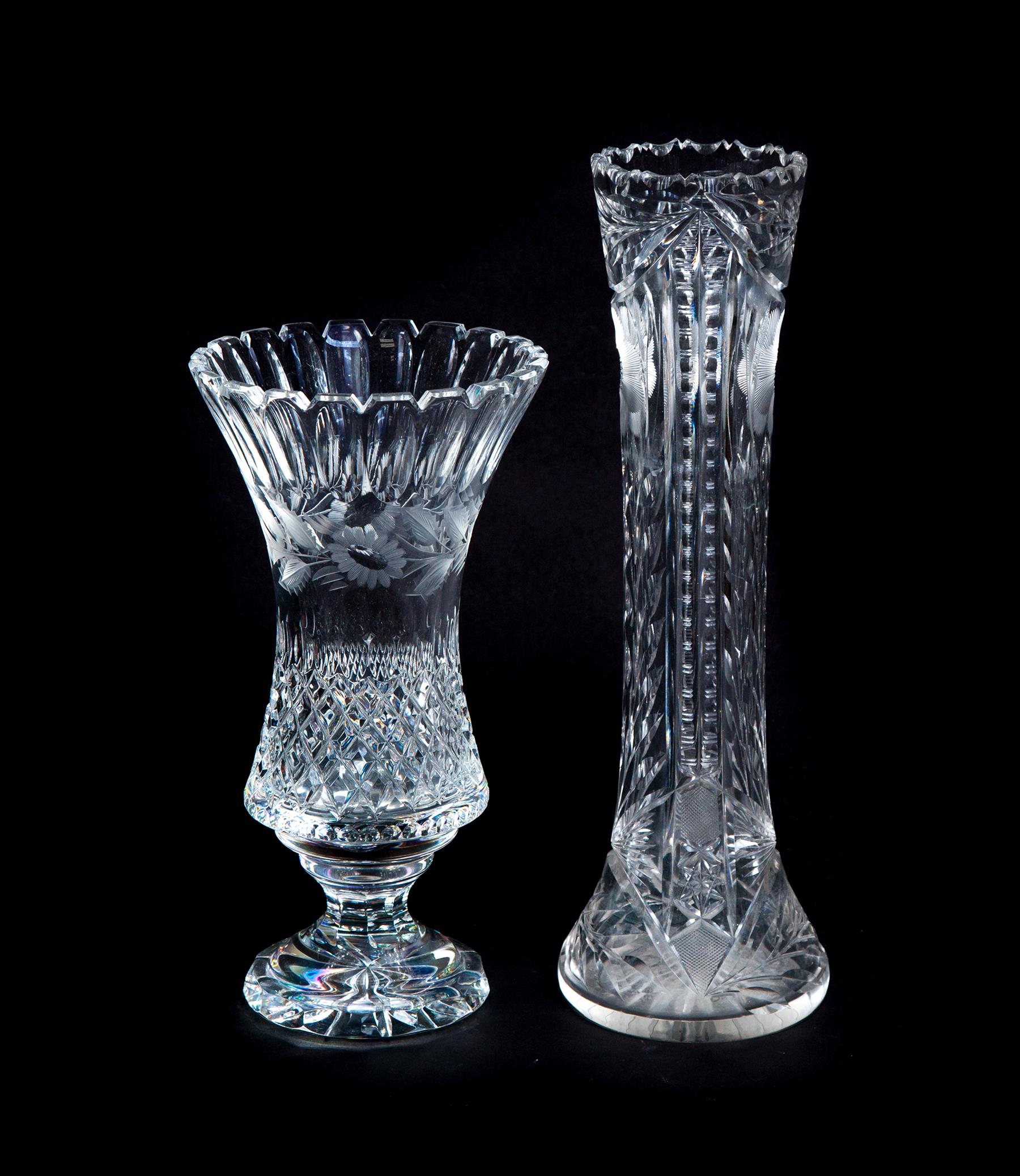 Appraisal: TWO PIECES OF CUT GLASS Brilliant period tall slender vase