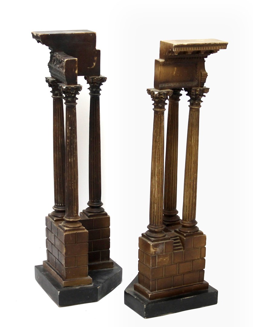 Appraisal: A pair of bronzed classical columns possibly modelled after 'The