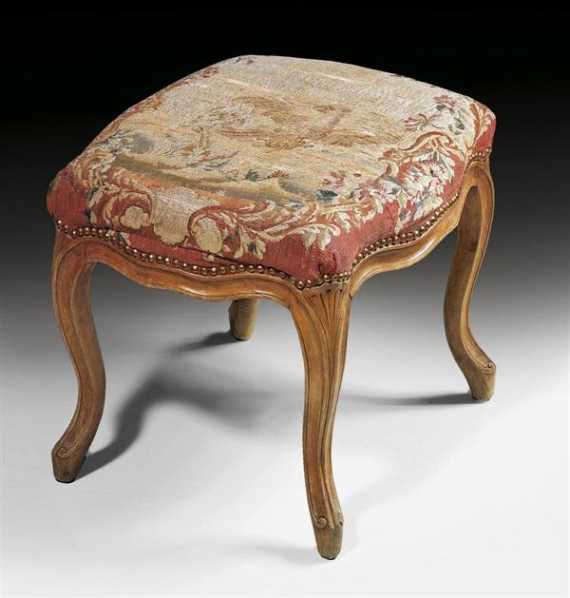 Appraisal: TAPESTRY STOOL Louis XV Paris th century Shaped and carved