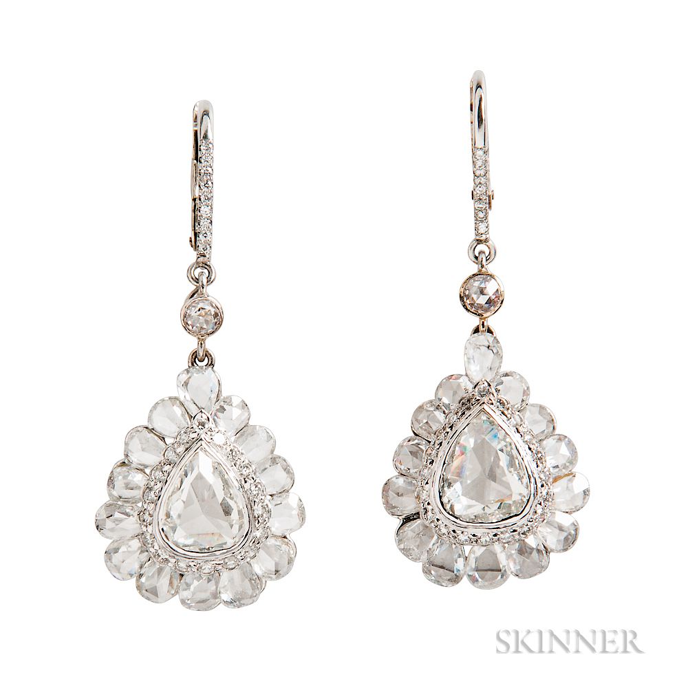 Appraisal: kt White Gold and Rose-cut Diamond Earrings kt White Gold