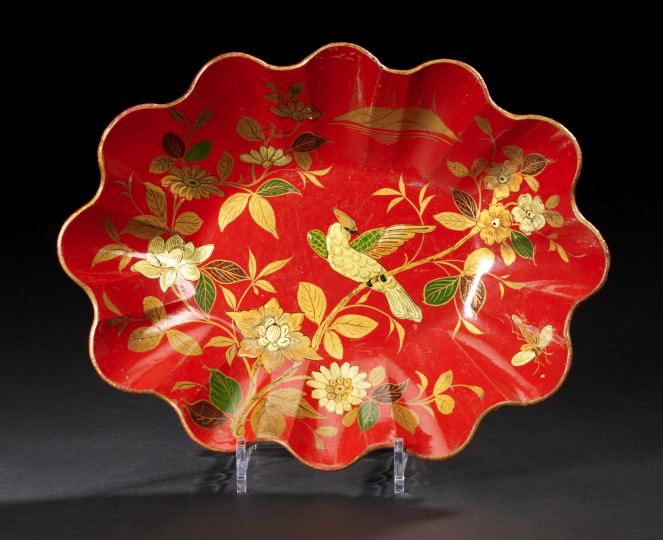 Appraisal: French Red- and Deux-Couleur Gold-Lacquered Papier Mache Bowl third quarter