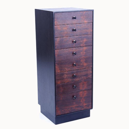 Appraisal: HARVEY PROBBER Eight-drawer jewelry lingerie chest in rosewood and ebonized