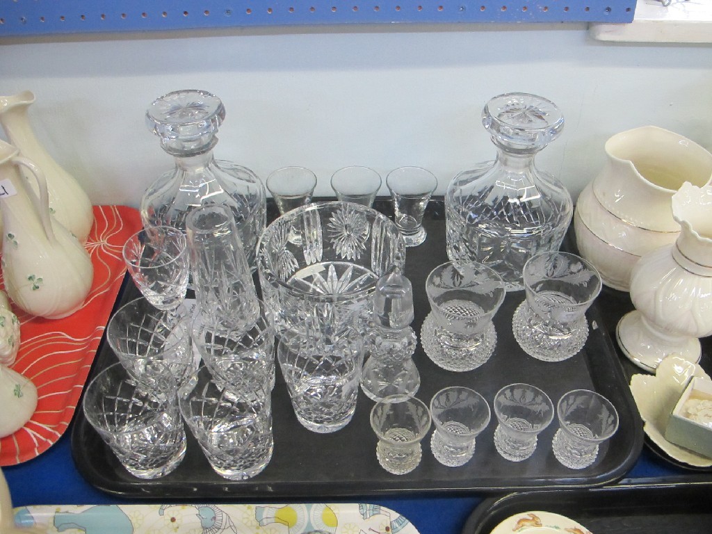 Appraisal: Tray of crystal glassware to include Edinburgh crystal thistle glasses