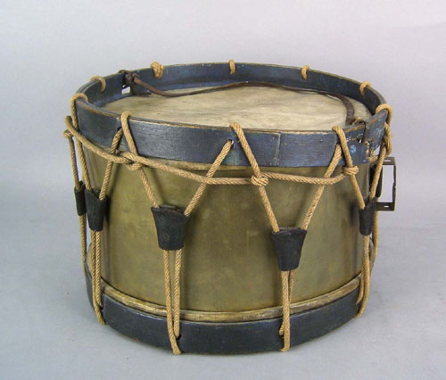 Appraisal: Brass snare drum th c with painted hoops h w