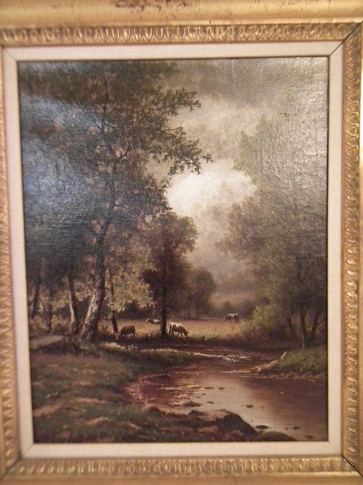 Appraisal: KNAPP PAINTING OF COWS th century oil painting on canvas