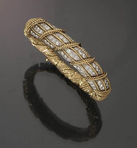 Appraisal: -Karat Yellow-Gold and Diamond Bracelet The rope-design yellow-gold mount set