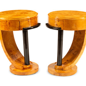 Appraisal: A Pair of Art Deco Style Part Ebonized Burlwood Side