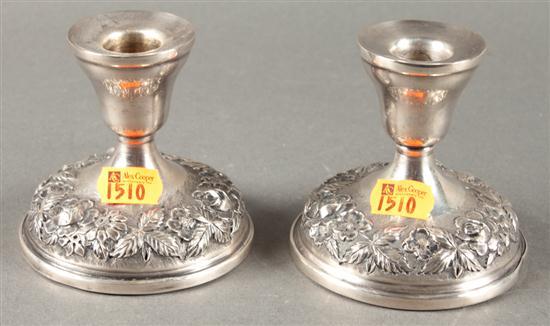 Appraisal: Pair of American repousse weighted-silver candle holders Schofield Baltimore first