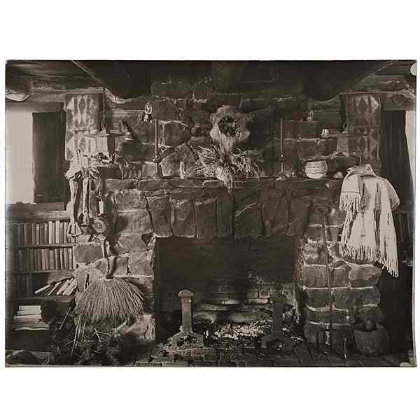 Appraisal: Charles J Belden Photograph of a Stone Fireplace Featuring Western