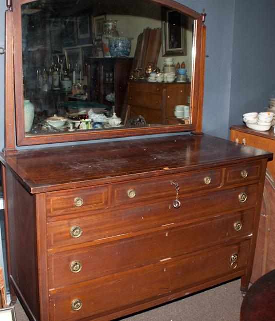 Appraisal: Edwardian stringer inlaid mahogany bureau with mirrored upright Estimate -