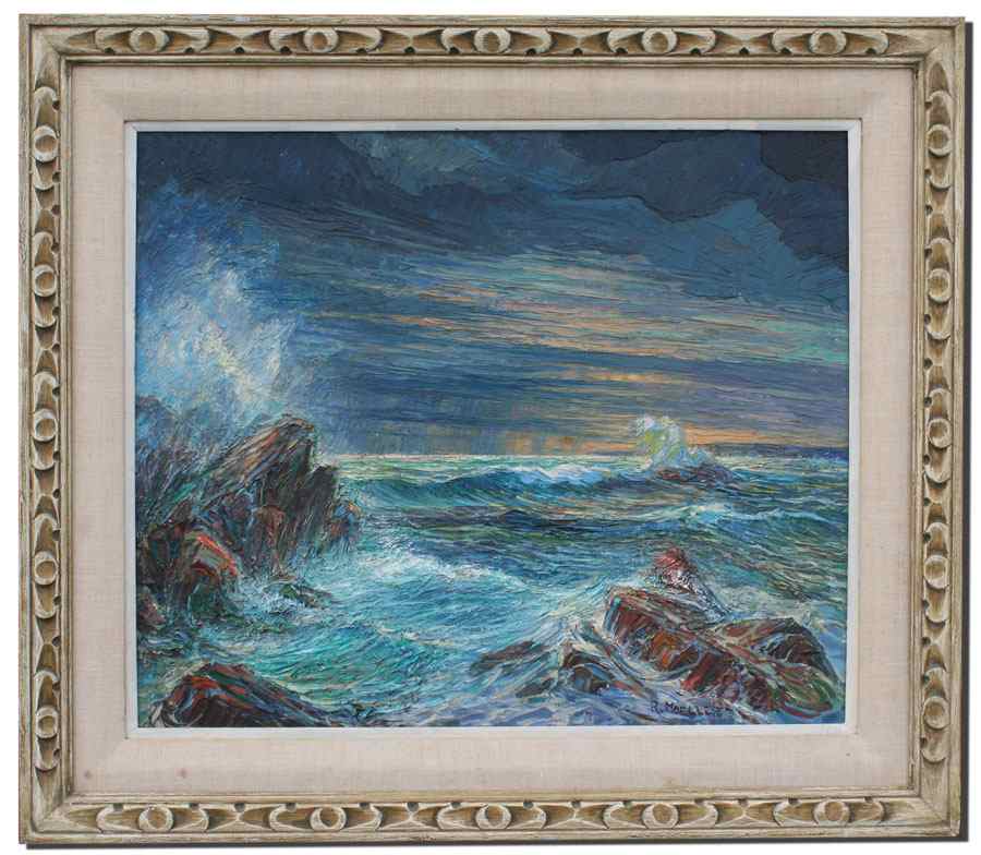 Appraisal: MOELLER R American th C ''Rocky Shore'' Oil Masonite ''