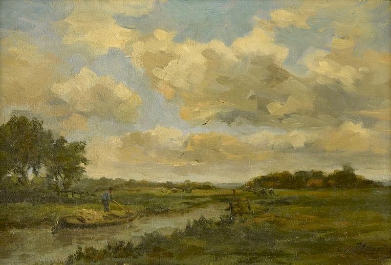 Appraisal: European Oil on Canvas River Landscape European likely Netherlands oil