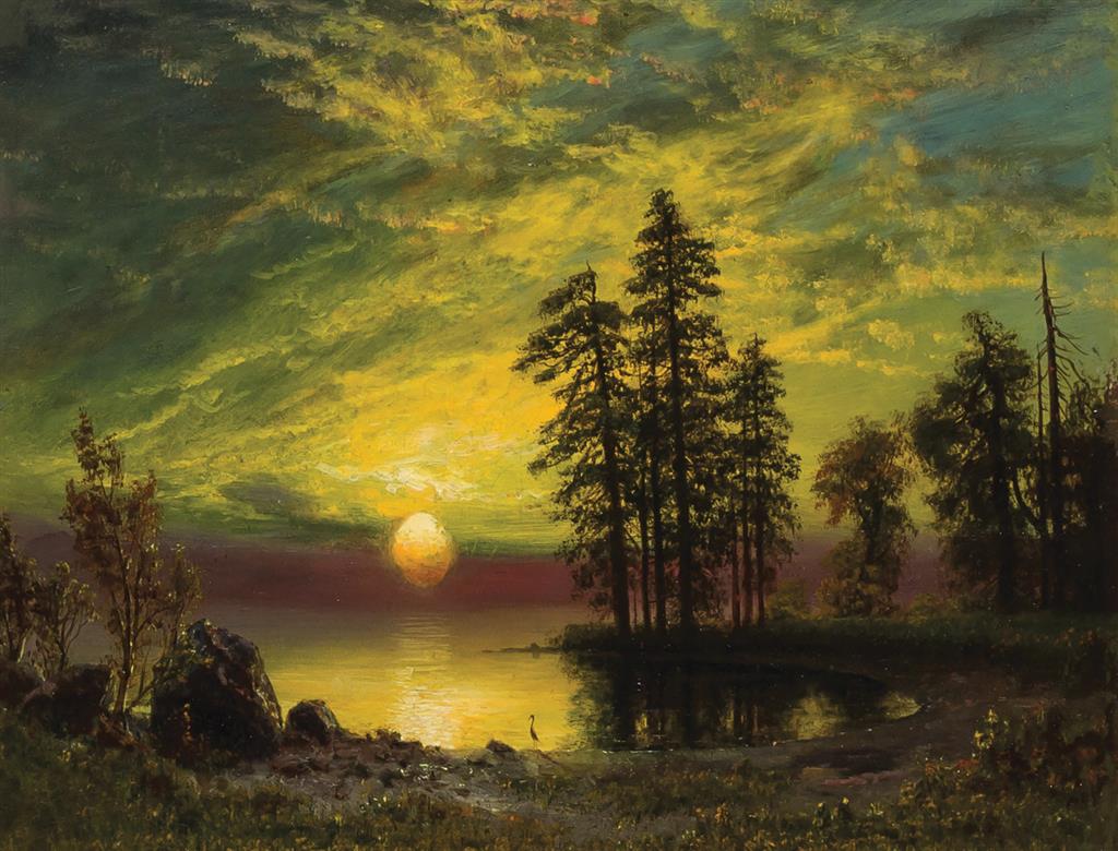 Appraisal: HUDSON RIVER SCHOOL American th century Sunset with Egret oil