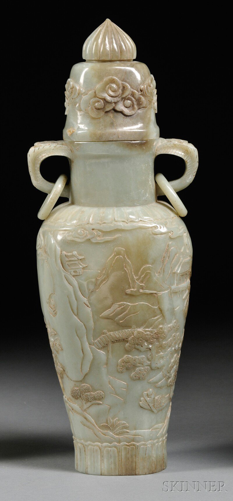 Appraisal: Jade Vase with Cover China th century depicting a scene