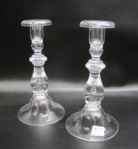 Appraisal: PAIR STEUBEN TEARDROP CANDLESTICKS signed Height Condition Report