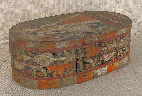 Appraisal: European painted bride's box ca decorated on the lid with