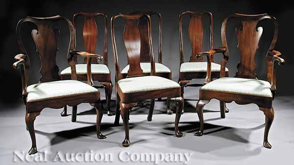 Appraisal: A Set of Six Queen Anne-Style Mahogany Dining Chairs by