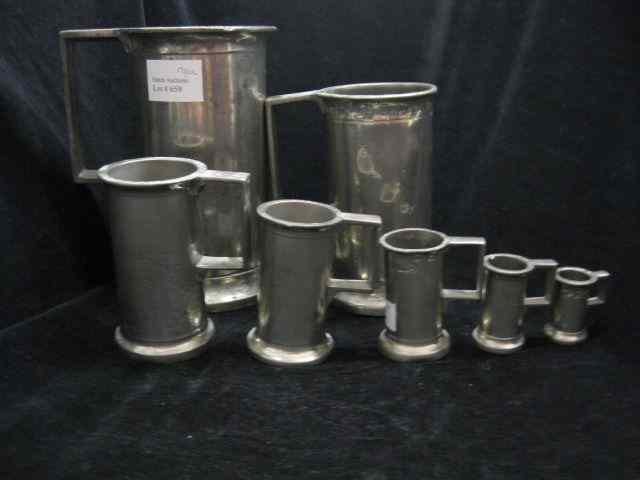 Appraisal: pc French Pewter Measuring Set '' to '' metric hallmarked