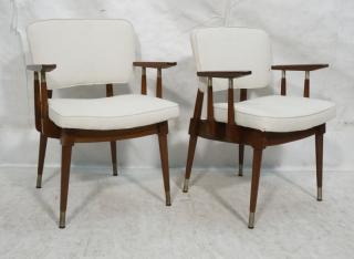 Appraisal: Pr Modernist Wood Frame Arm Chairs Concave wood arm rests